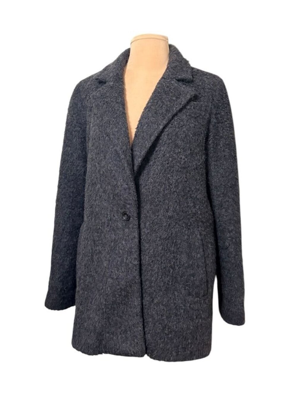 Madewell Wool Blend Coat Midi 4 Gray Preppy EUC Classic Fuzzy Preppy